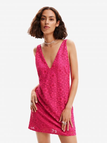 Φόρεμα με δαντέλα Desigual ροζ