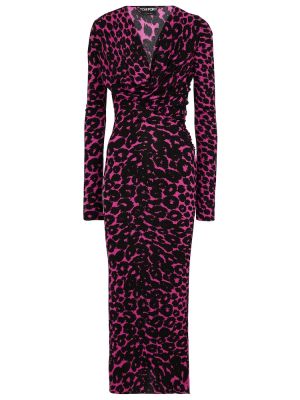 Midi obleka s potiskom z leopardjim vzorcem Tom Ford