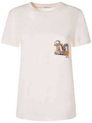 Haftowana koszulka bawełniana Max Mara biała
