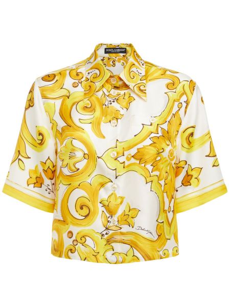 Camisa de seda manga corta Dolce & Gabbana amarillo