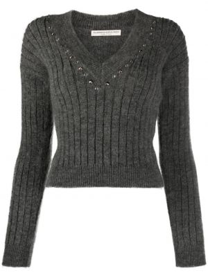 Вълнен пуловер с кристали Alessandra Rich сиво