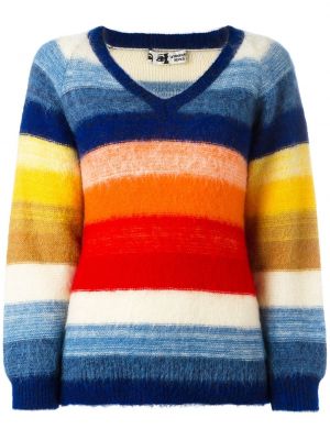 Pruhovaný svetr s výstřihem do v Kansai Yamamoto Pre-owned modrý