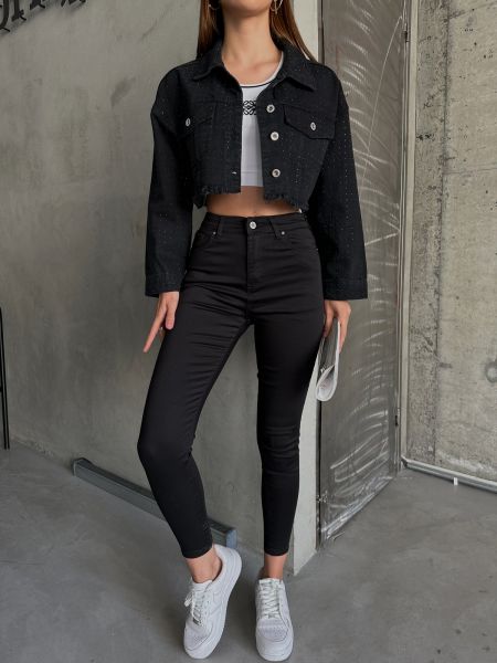 Skinny fit džínsy s vysokým pásom Laluvia čierna