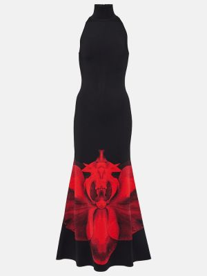 Maksi haljina s cvjetnim printom Alexander Mcqueen crna