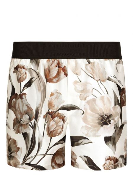 Geblümte seiden shorts mit print Dolce & Gabbana weiß
