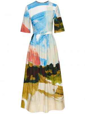 Plisované šaty s potiskem s abstraktním vzorem Oscar De La Renta