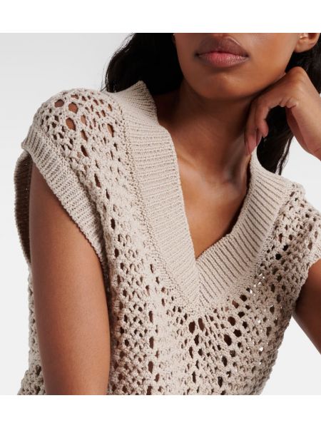 Pull sans manches en coton Brunello Cucinelli beige