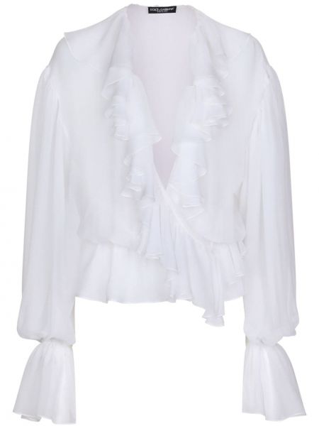 Svilena bluza z volani Dolce & Gabbana bela