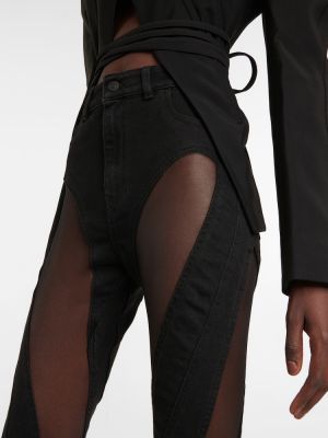 Skinny fit džínsy s vysokým pásom so sieťovinou Mugler čierna