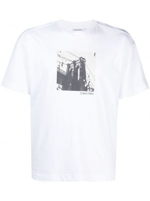 T-krekls ar apdruku ar apaļu kakla izgriezumu Calvin Klein balts