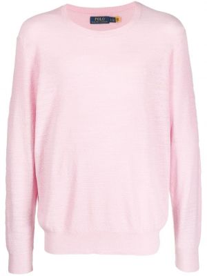 Пуловер бродиран с кръгло деколте Polo Ralph Lauren розово