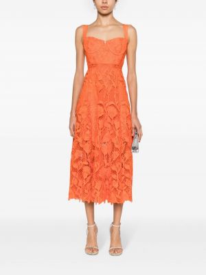 Květinové midi šaty Self-portrait oranžové