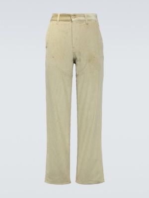 Ravne hlače z visokim pasom iz rebrastega žameta Loewe bež