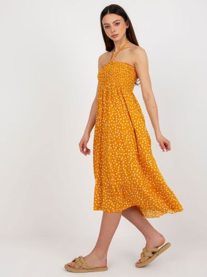 Bodkované midi šaty s volánmi Fashionhunters žltá