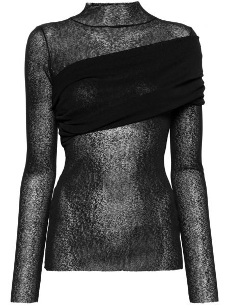 Πλισέ τοπ με διαφανεια Atu Body Couture μαύρο