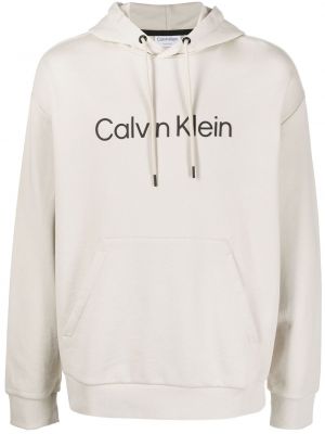 Bavlněná mikina s kapucí s potiskem Calvin Klein béžová