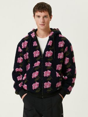 Пальто в цветочек с капюшоном с принтом Msgm черное