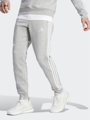 Pantaloni sport din fleece cu dungi Adidas gri