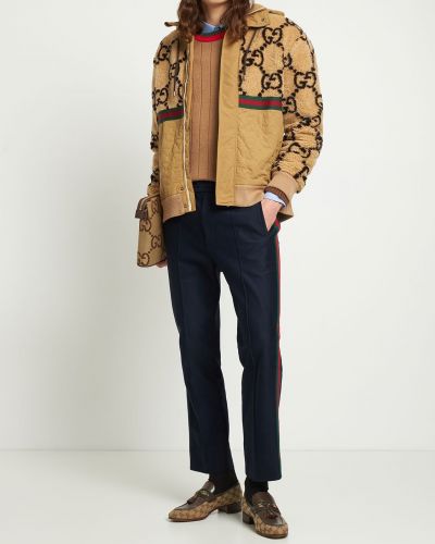 Žakardinis džemperis su gobtuvu su kailiu Gucci