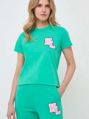 Памучна тениска Karl Lagerfeld зелено