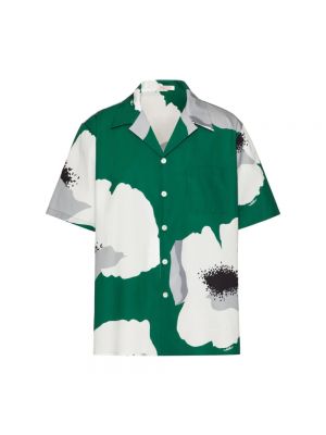 Koszula z nadrukiem w kwiatki bawełniana Valentino zielona
