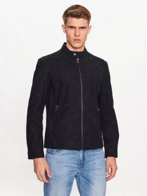Priliehavá kožená bunda z ekologickej kože Guess čierna