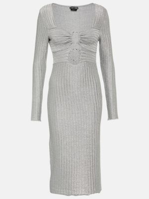 Sukienka midi wełniana bawełniana Tom Ford srebrna