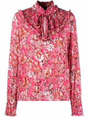 Ruffle trykt floral krage bluse Pinko rosa