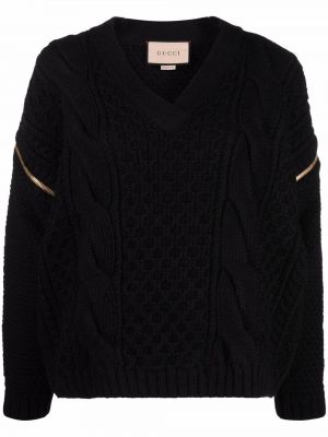 Pletený vlněný svetr Gucci černý