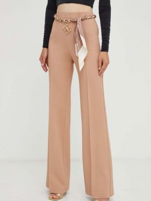 Jednobarevné kalhoty s vysokým pasem Elisabetta Franchi béžové