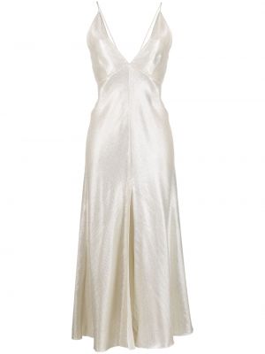 Жакардова вечерна рокля с v-образно деколте Forte_forte сребристо