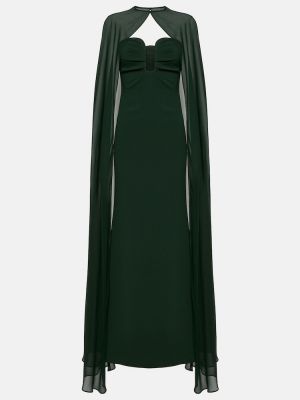 Krepové saténové dlouhé šaty Roland Mouret zelené