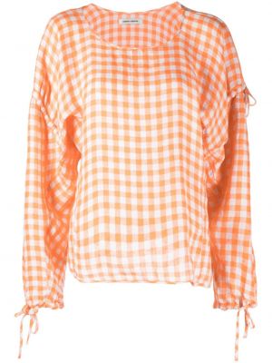 Bluza s karirastim vzorcem s potiskom Henrik Vibskov oranžna