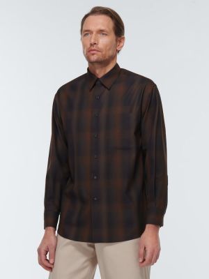 Camicia di lana a quadri Auralee marrone