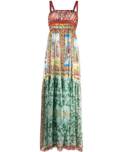 Sifon hosszú ruha nyomtatás Dolce & Gabbana zöld