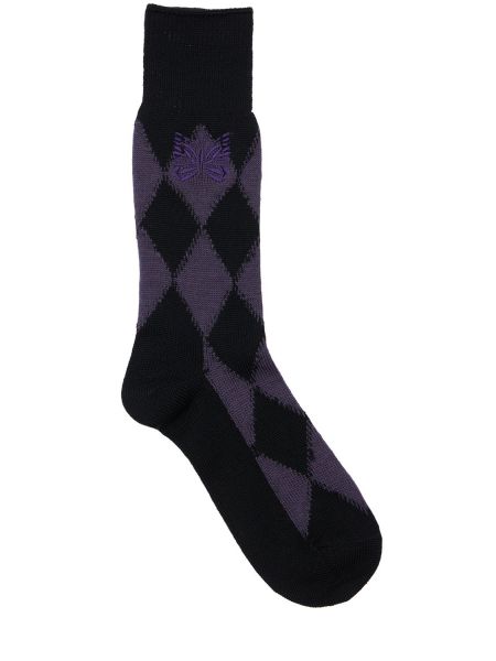Calcetines de lana con estampado de rombos de tejido jacquard Needles violeta