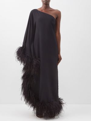 Платье на одно плечо с перьями Taller Marmo черное