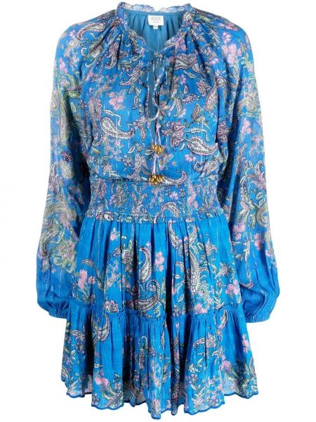 Sukienka długa bawełniane w kwiatki z okrągłym dekoltem Hemant And Nandita - niebieski