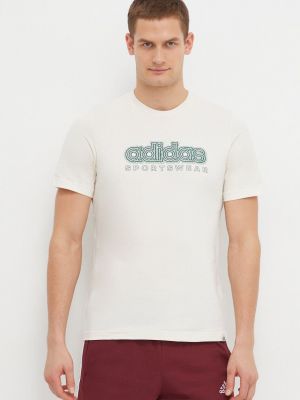 Bombažna majica Adidas bež