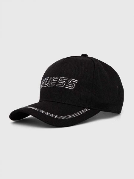 Памучна шапка с козирки с апликация Guess черно