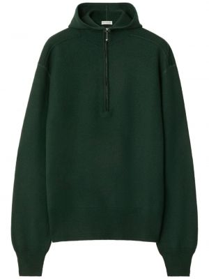Vunena hoodie s kapuljačom s patentnim zatvaračem Burberry zelena