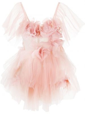 Sukienka koktajlowa w kwiatki tiulowa Loulou różowa