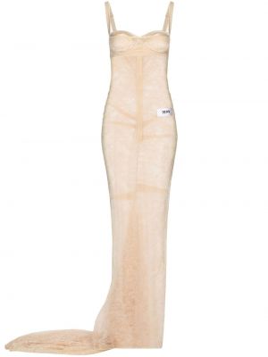 Čipkované šaty Dolce & Gabbana béžová