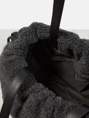 Kašmírová vlněná shopper kabelka s kožíškem Brunello Cucinelli šedá