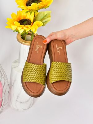 Pletené kožené domáce papuče Fox Shoes zelená
