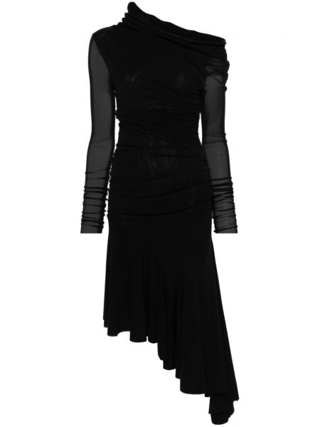 Asymetrické midi šaty se síťovinou Philosophy Di Lorenzo Serafini černé