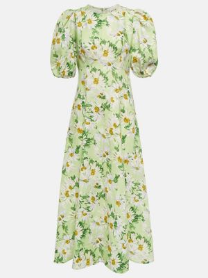 Lniana sukienka midi w kwiatki Alã©mais zielona