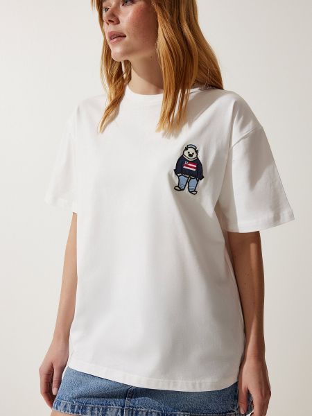 Megztas marškinėliai oversize Happiness İstanbul balta