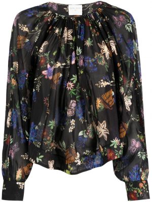 Bluza s cvetličnim vzorcem s potiskom z dolgimi rokavi Forte_forte črna