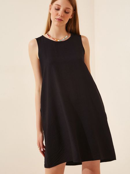 Λινή αμάνικο φόρεμα από βισκόζη Happiness İstanbul μαύρο
